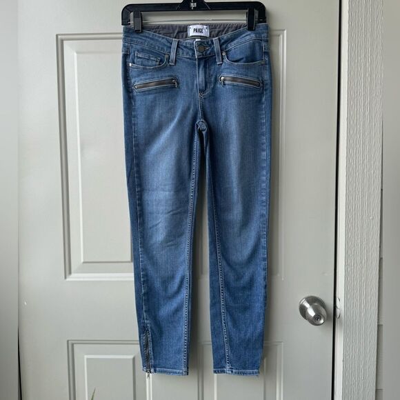 PAIGE Jane Zip Crop Jeans Jace No Whiskers, Zipper Hems, Stretchy Denim Size 26 - Picture 3 of 9